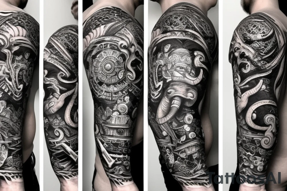 a god that is a mix of elephant, tiger, pirate tattoo idea