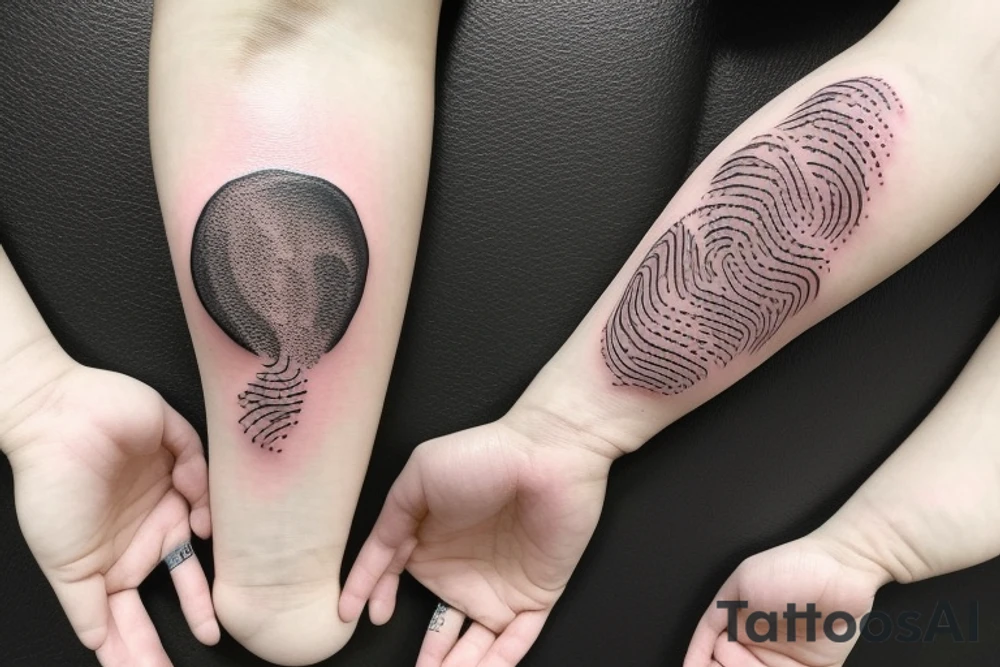 Fine line small cat peaches with a fingerprint yarn ball tattoo idea