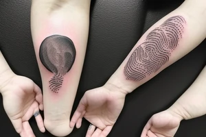 Fine line small cat peaches with a fingerprint yarn ball tattoo idea
