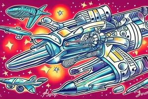 Starship in space flying away from Mars tattoo idea