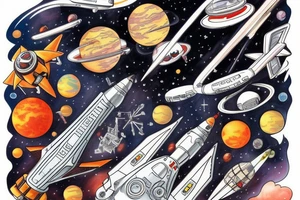Starship in space flying away from Mars tattoo idea