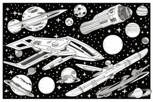 Starship in space flying away from Mars tattoo idea