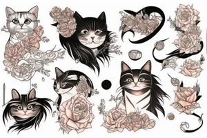 Fine line small cat peaches tattoo idea
