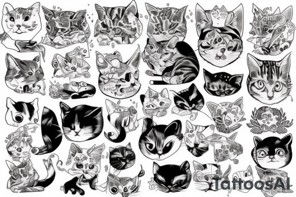 Fine line small cat peaches tattoo idea