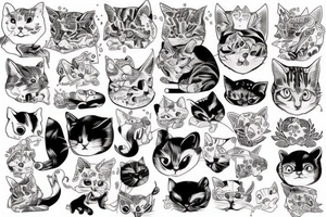 Fine line small cat peaches tattoo idea