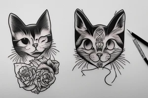 Fine line small cat peaches tattoo idea