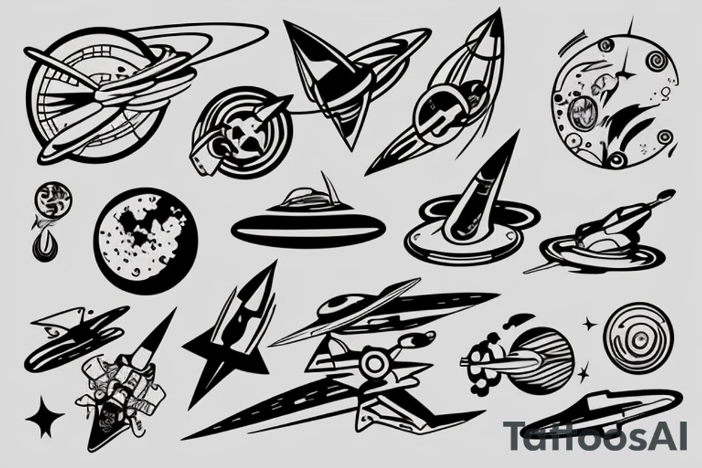 Starship in space flying away from Mars tattoo idea