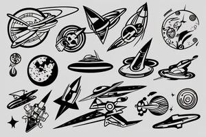 Starship in space flying away from Mars tattoo idea
