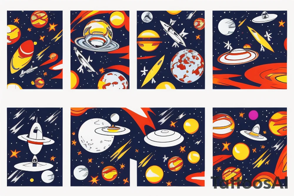 Starship in space flying away from Mars tattoo idea