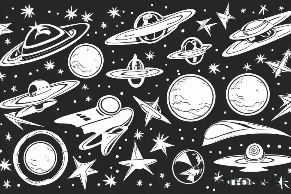 Starship in space flying away from Mars tattoo idea