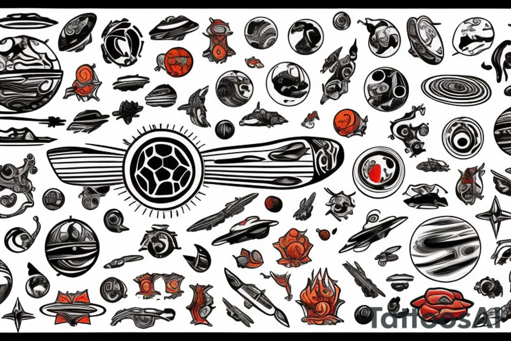 Starship and  planet Mars tattoo idea