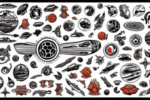 Starship and  planet Mars tattoo idea