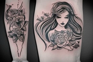 I’d like a tattoo focused on a mermaid who’s being held together by stitches. Whose body isn’t holding up but her mind is trying to stay modern. tattoo idea