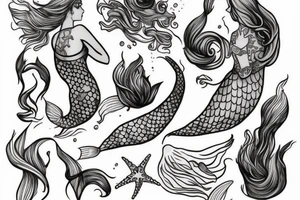 I’d like a tattoo focused on a mermaid who’s being held together by stitches. Whose body isn’t holding up but her mind is trying to stay modern. tattoo idea