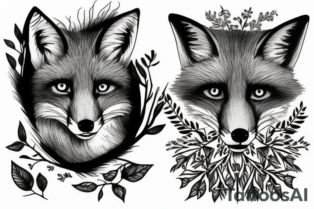 Herbs, fox, children tattoo idea