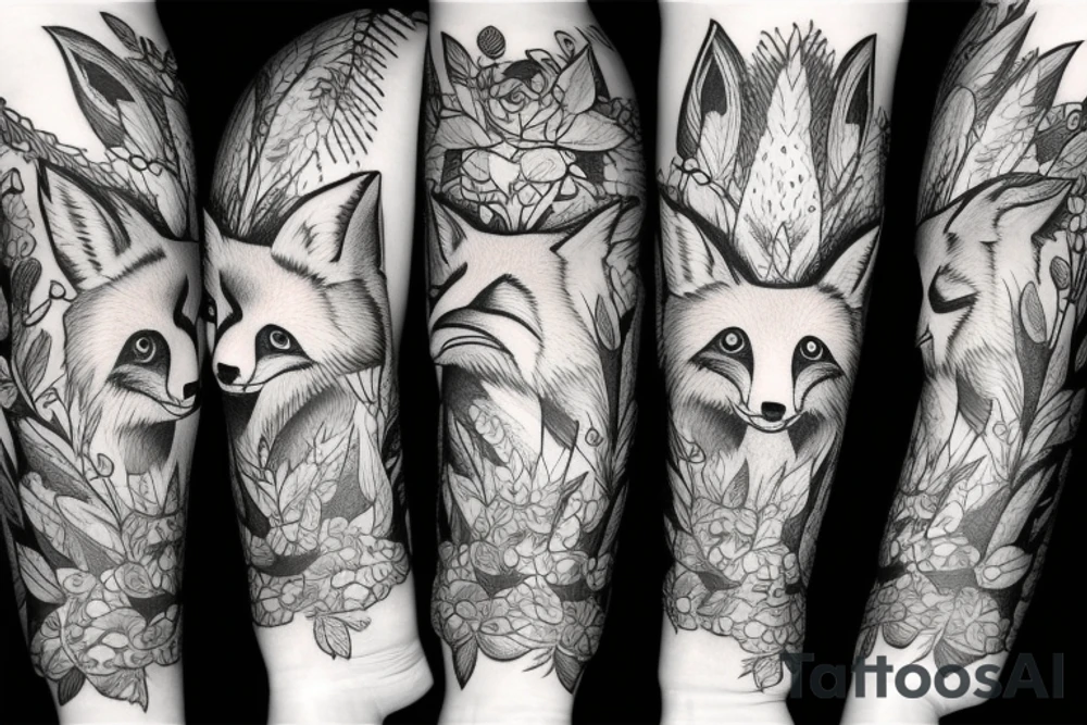 Herbs, fox, children tattoo idea