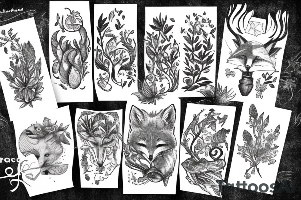 Herbs, fox, children tattoo idea