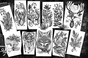 Herbs, fox, children tattoo idea
