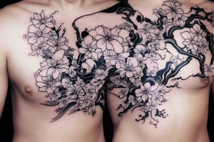 Sué god near the top of the left chest, with something that represent gravity and quantum. With A cherry blossom tree that runs through. It will be a half sleeve tattoo idea