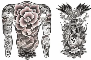 Sué god near the top of the left chest, with something that represent gravity and quantum mechanics. With A cherry blossom tree that runs through. It will be a half sleeve tattoo idea