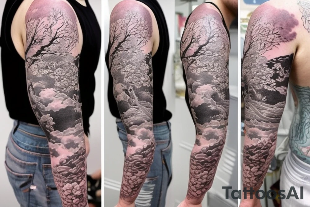 Sué god near the top of the left chest, with something that represent gravity and quantum mechanics. With A cherry blossom tree that runs through. It will be a half sleeve tattoo idea