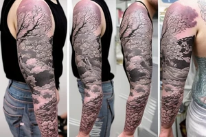 Sué god near the top of the left chest, with something that represent gravity and quantum mechanics. With A cherry blossom tree that runs through. It will be a half sleeve tattoo idea