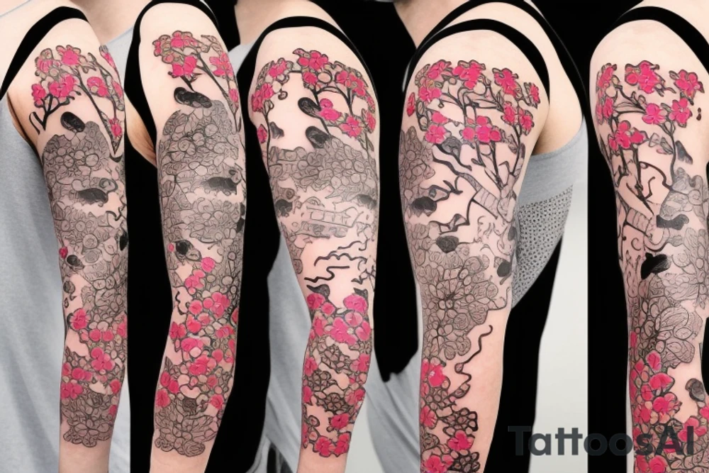 Cherry Blossom Half Sleeve with quantum mechanics in it tattoo idea