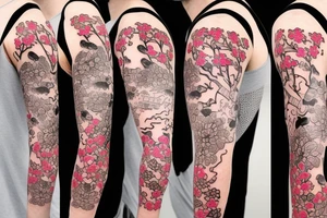 Cherry Blossom Half Sleeve with quantum mechanics in it tattoo idea