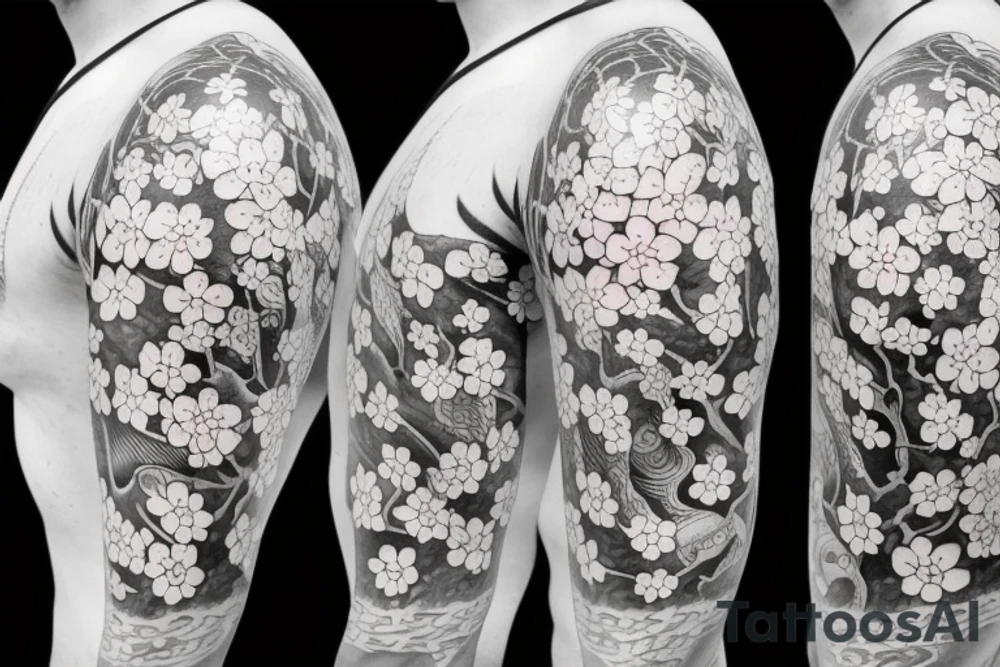 Cherry Blossom Half Sleeve with quantum mechanics in it tattoo idea
