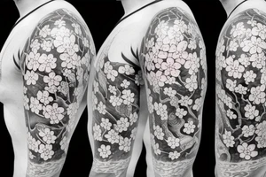 Cherry Blossom Half Sleeve with quantum mechanics in it tattoo idea