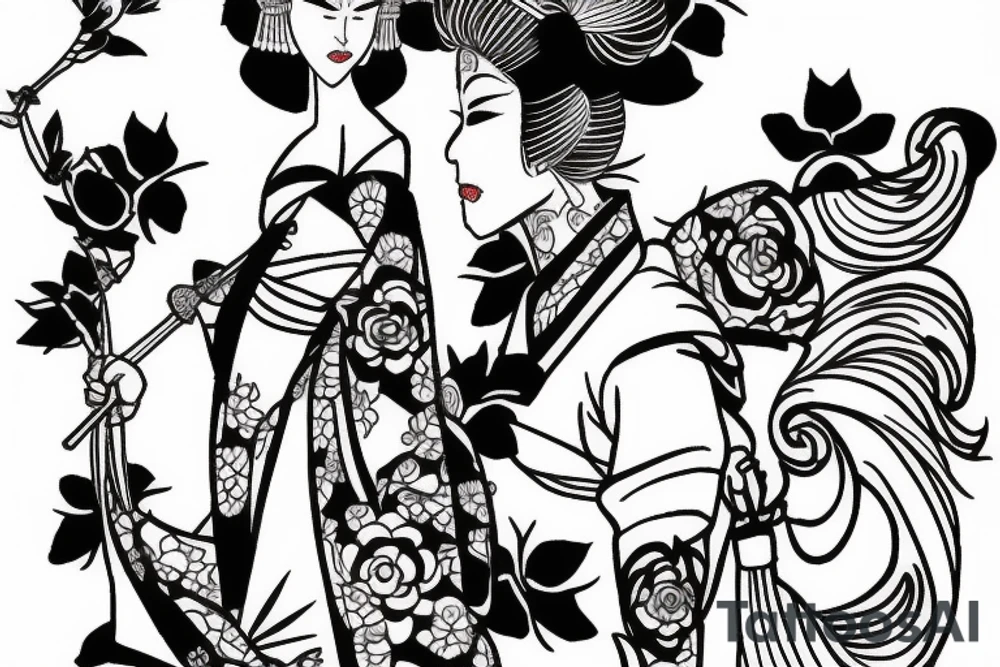 geisha with samurai tattoo idea