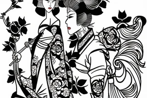 geisha with samurai tattoo idea