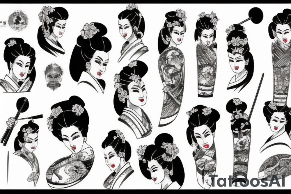 geisha with samurai tattoo idea