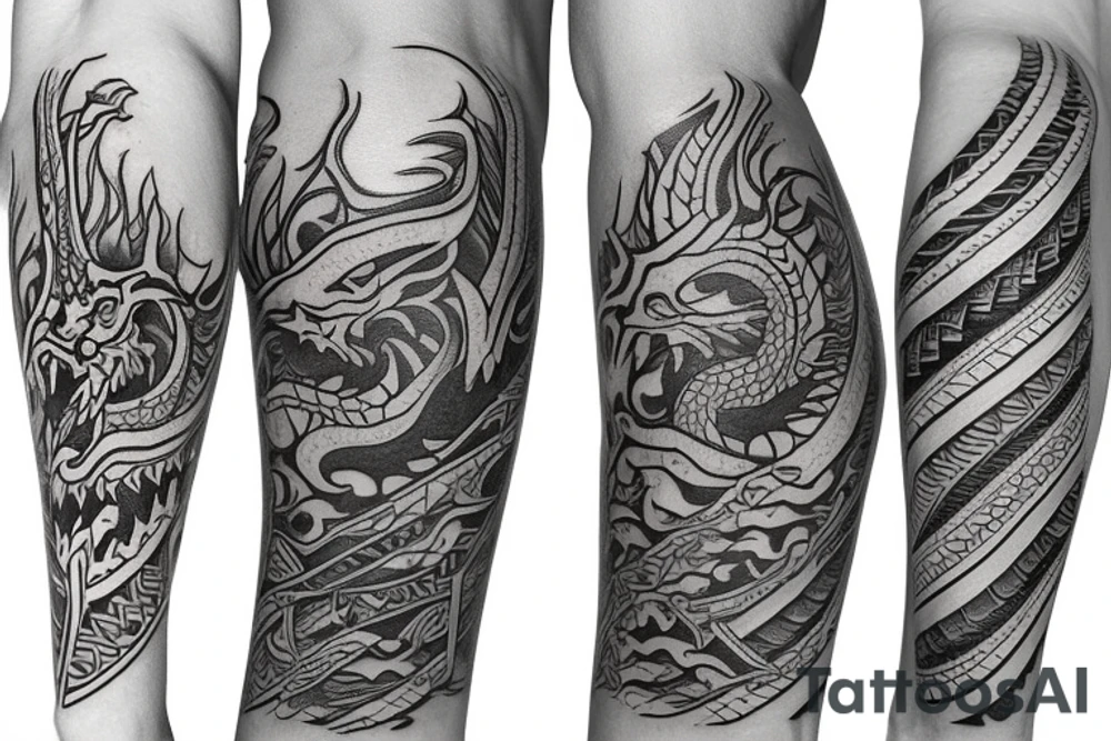Island tribal dragon tattoo wrap around arm for females tattoo idea
