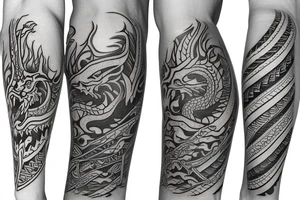 Island tribal dragon tattoo wrap around arm for females tattoo idea