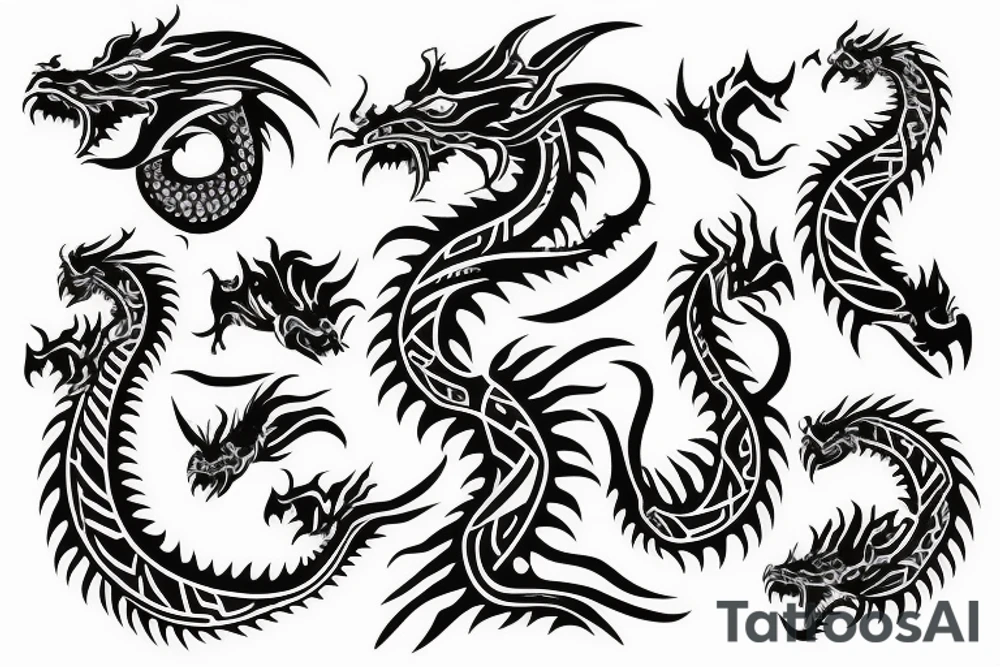 Island tribal dragon tattoo wrap around arm for females tattoo idea