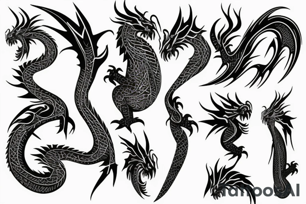 Island tribal dragon tattoo wrap around arm for females tattoo idea