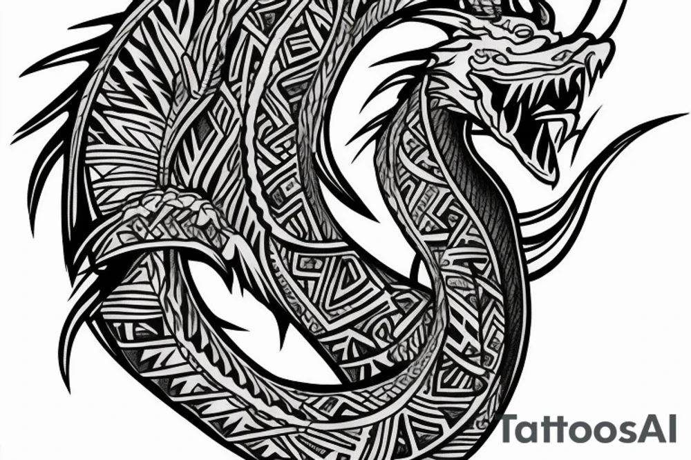 Island tribal dragon tattoo wrap around arm for females tattoo idea