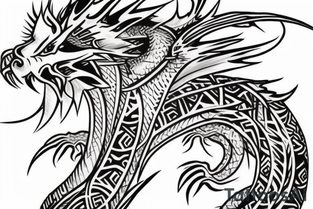 tribal dragon tattoo around arm for females tattoo idea