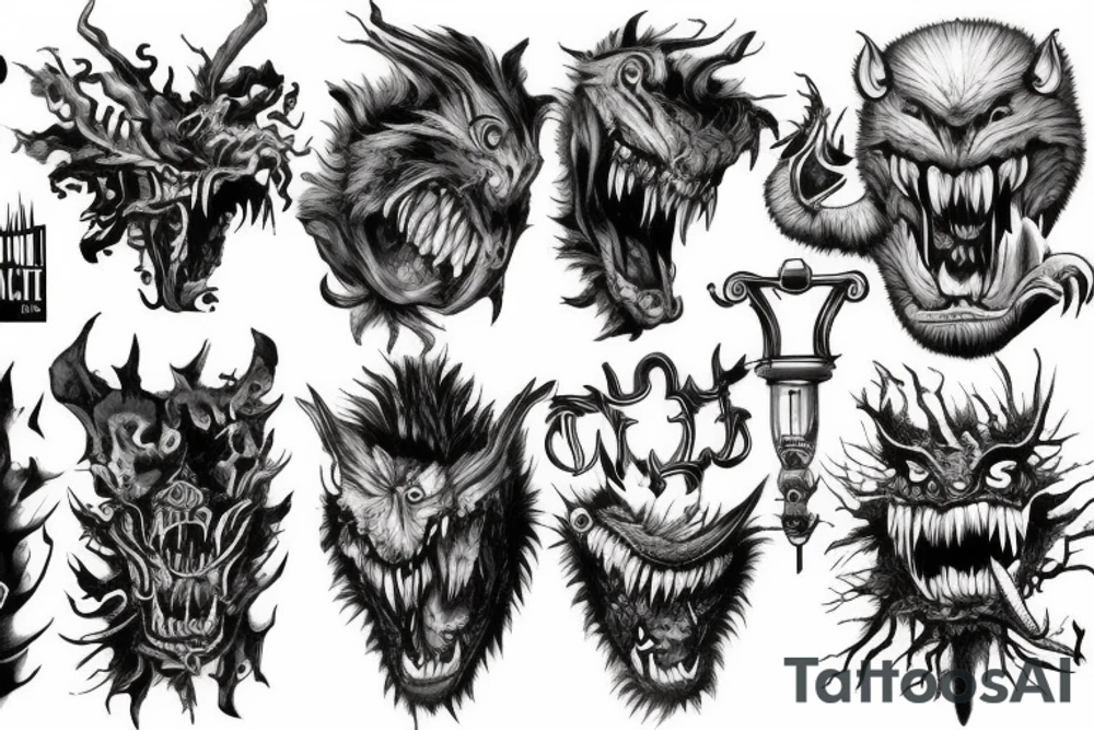 Untamed beast devouring city tattoo idea