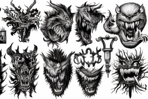Untamed beast devouring city tattoo idea