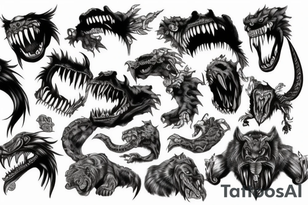 Untamed beast devouring city tattoo idea