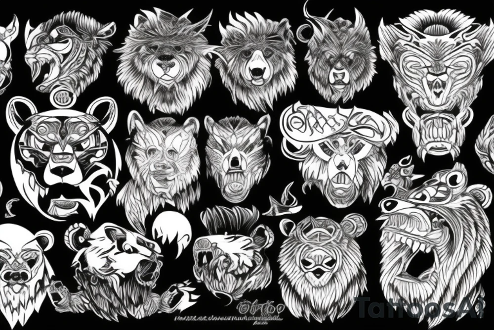 Unique beast of a bear, furious and roaring tattoo idea