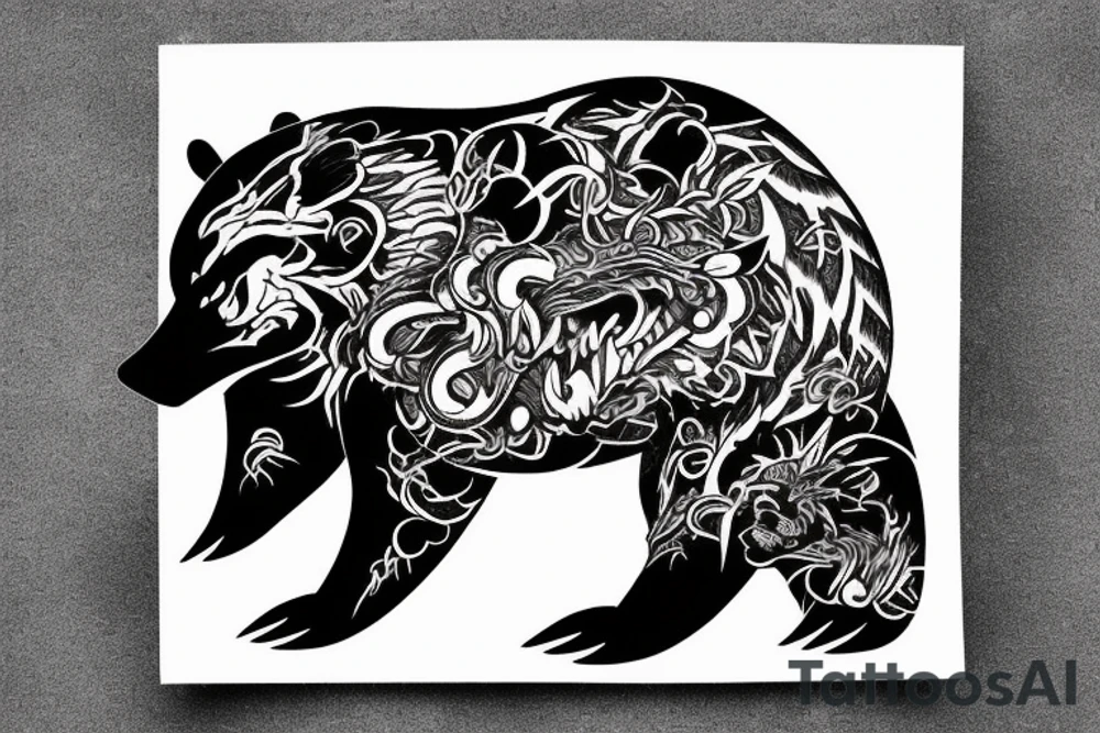 Unique beast of a bear, furious and roaring tattoo idea