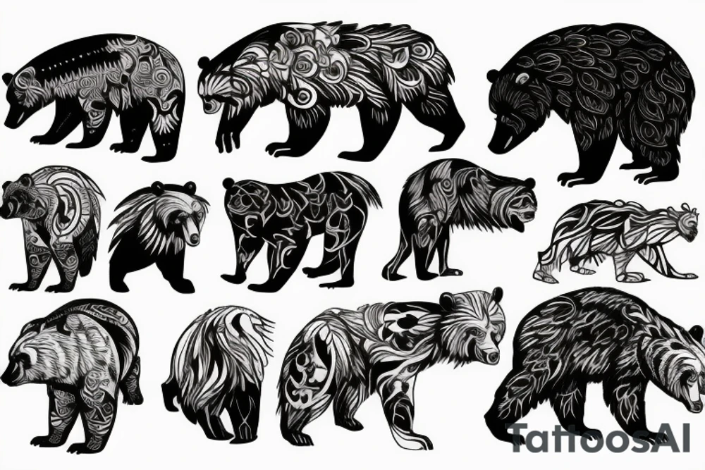 Unique beast of a bear, furious and roaring, larger than a city tattoo idea