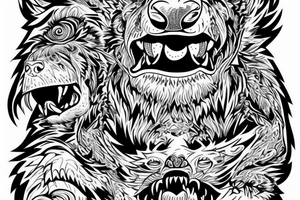 Unique beast of a bear, furious and roaring, larger than a city tattoo idea