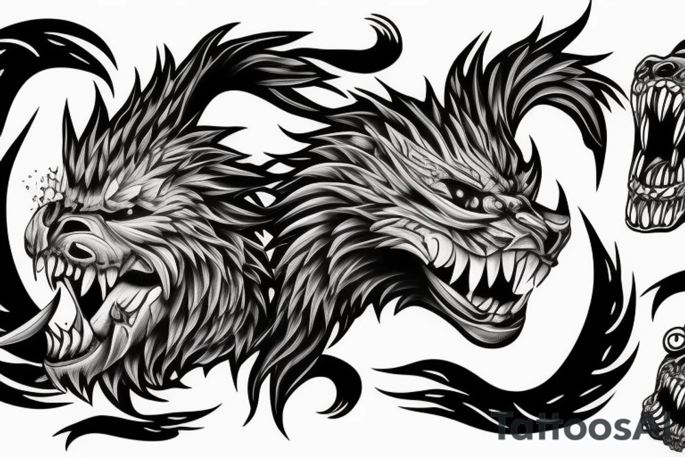 Furious beast roaring in atack tattoo idea