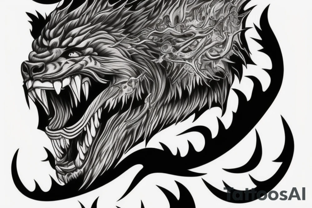 Furious beast full body roaring in atack tattoo idea