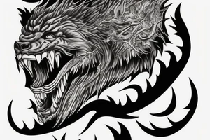 Furious beast full body roaring in atack tattoo idea