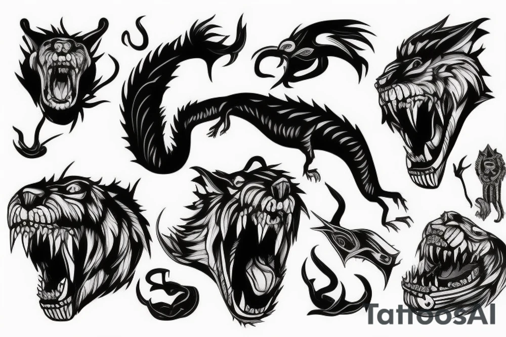 Furious beast full body roaring in atack tattoo idea